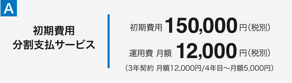 150,000円(税別)初期費用 分割支払サービス